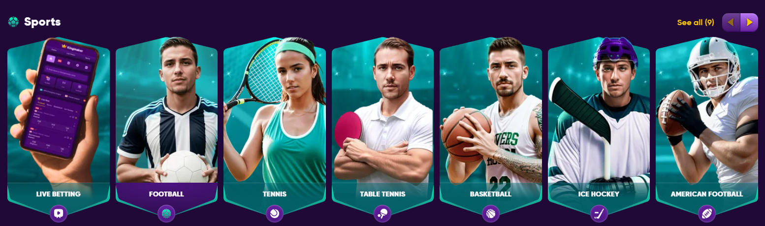 KingMaker Sportwetten — Live Betting, Football, Tennis, Table Tennis, Basketball, Ice Hockey, American Football